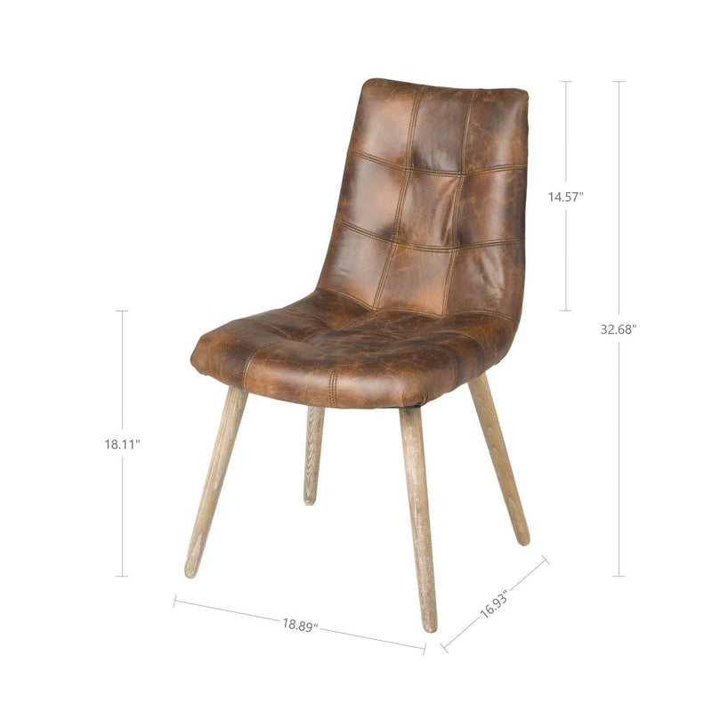 Tan Brown Leather Armless Dining Chair 2PC Set Full Back Dining Chairs LOOMLAN By LHIMPORTS