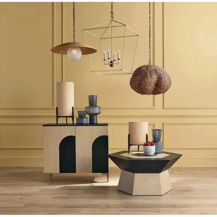 Tan Color Natural Rattan Denison Large Lantern - LOOMLAN - Currey & Co - Pendants