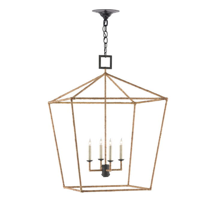 Tan Color Natural Rattan Denison Large Lantern - LOOMLAN - Currey & Co - Pendants