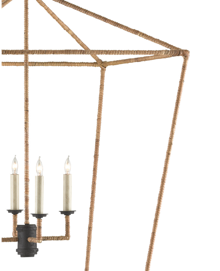 Tan Color Natural Rattan Denison Large Lantern - LOOMLAN - Currey & Co - Pendants