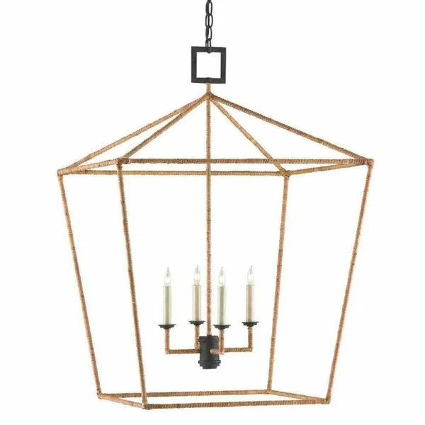 Tan Color Natural Rattan Denison Large Lantern - LOOMLAN - Currey & Co - Pendants