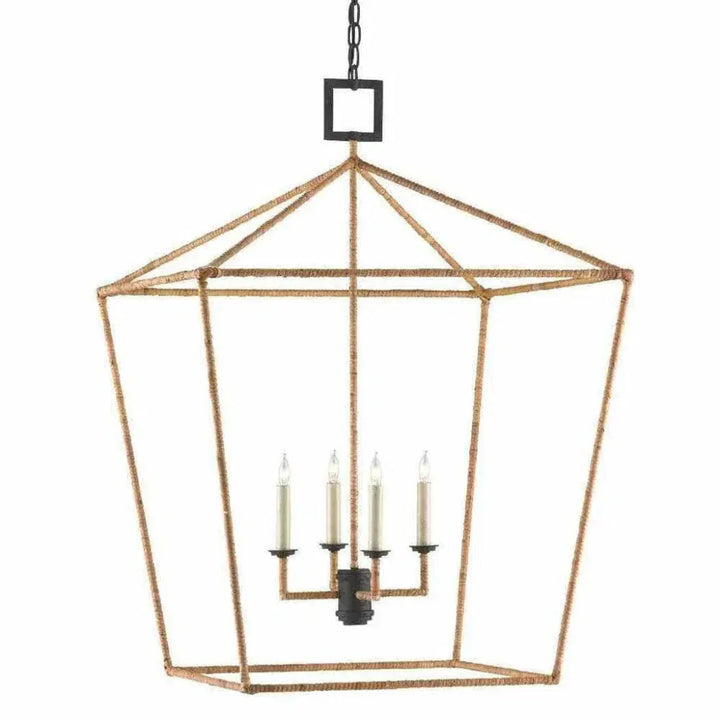 Tan Color Natural Rattan Denison Large Lantern - LOOMLAN - Currey & Co - Pendants