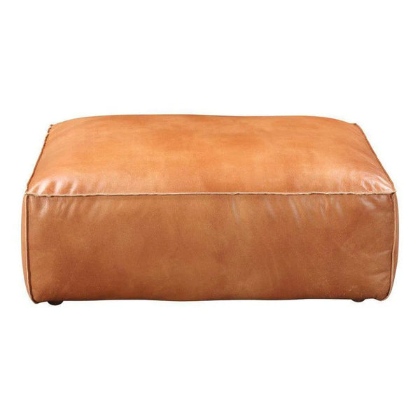 Tan Leather Ottoman in Light Brown Scandinavian Style Sectionals LOOMLAN By Moe's Home