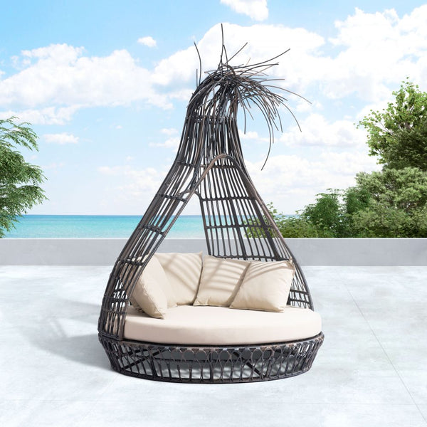 Tangalle Daybed Brown & Beige-Outdoor Cabanas & Loungers-Zuo Modern-LOOMLAN