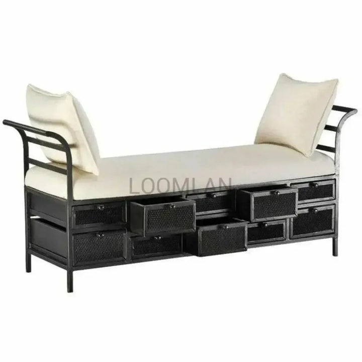 Long Storage Bench With 10 Metal Drawers - LOOMLAN - LOOMLAN - Bedroom Benches