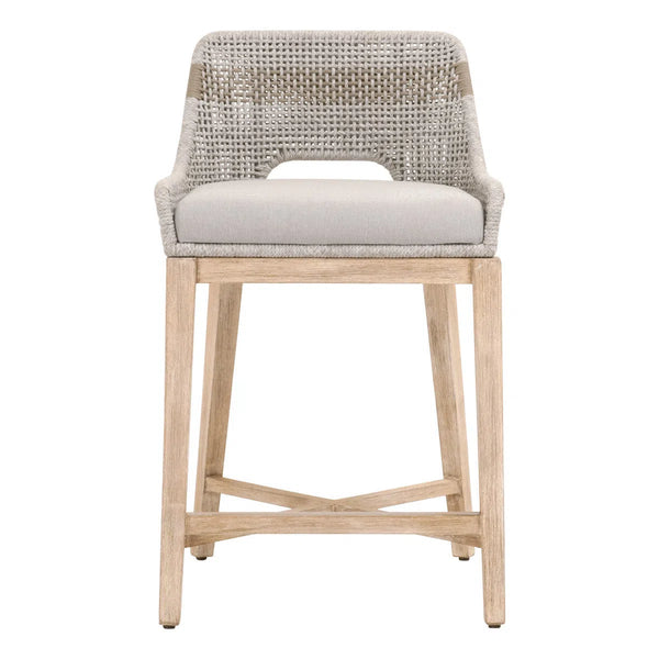 Tapestry Counter Stool Taupe & White Rope and Wood Frame-Counter Stools-Essentials For Living-LOOMLAN