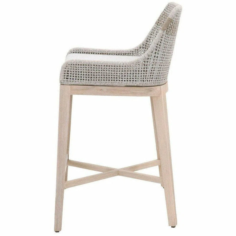 Tapestry Outdoor Barstool Taupe & White Rope and Teak Outdoor Bar Stools LOOMLAN By Essentials For Living