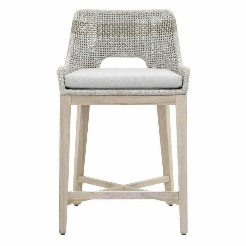 Tapestry Outdoor Counter Stool Taupe & White Rope and Teak Outdoor Counter Stools LOOMLAN By Essentials For Living