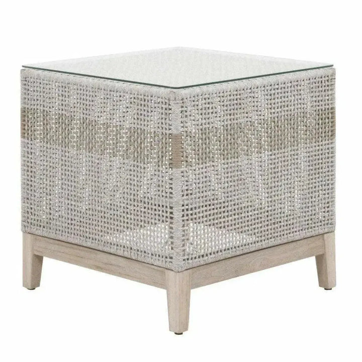 Tapestry Outdoor End Table Taupe & White Rope and Teak - LOOMLAN - Essentials For Living - Outdoor Side Tables