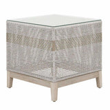 Tapestry Outdoor End Table Taupe & White Rope and Teak Outdoor Side Tables LOOMLAN By Essentials For Living