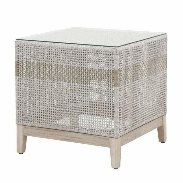 Tapestry Outdoor End Table Taupe & White Rope and Teak Outdoor Side Tables LOOMLAN By Essentials For Living