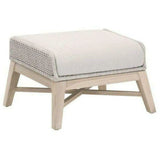 Tapestry Outdoor Footstool Taupe & White Flat Rope Gray Teak Poufs and Stools LOOMLAN By Essentials For Living