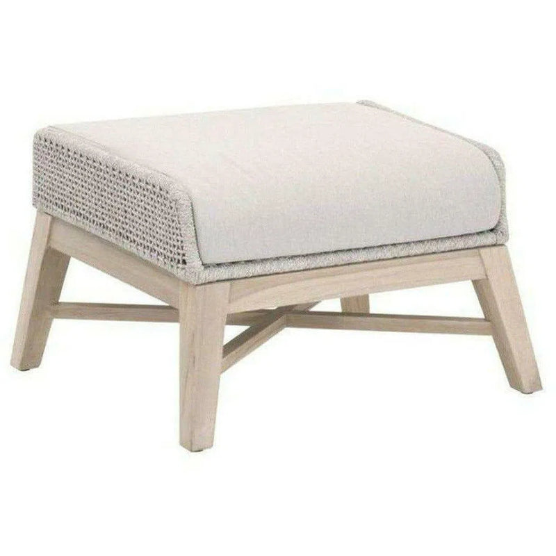 Tapestry Outdoor Footstool Taupe & White Flat Rope Gray Teak Poufs and Stools LOOMLAN By Essentials For Living
