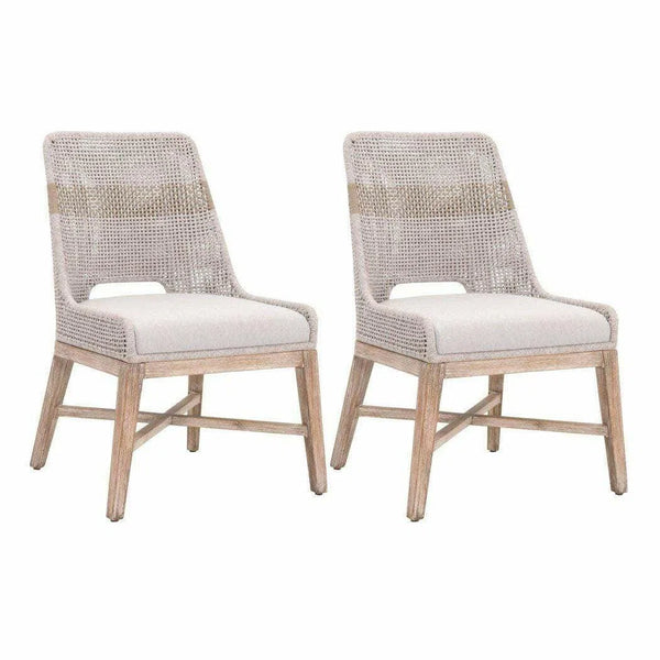 Tapestry Woven Rope Dining Chair Set of 2 Taupe & White Rope Dining Chairs LOOMLAN By Essentials For Living