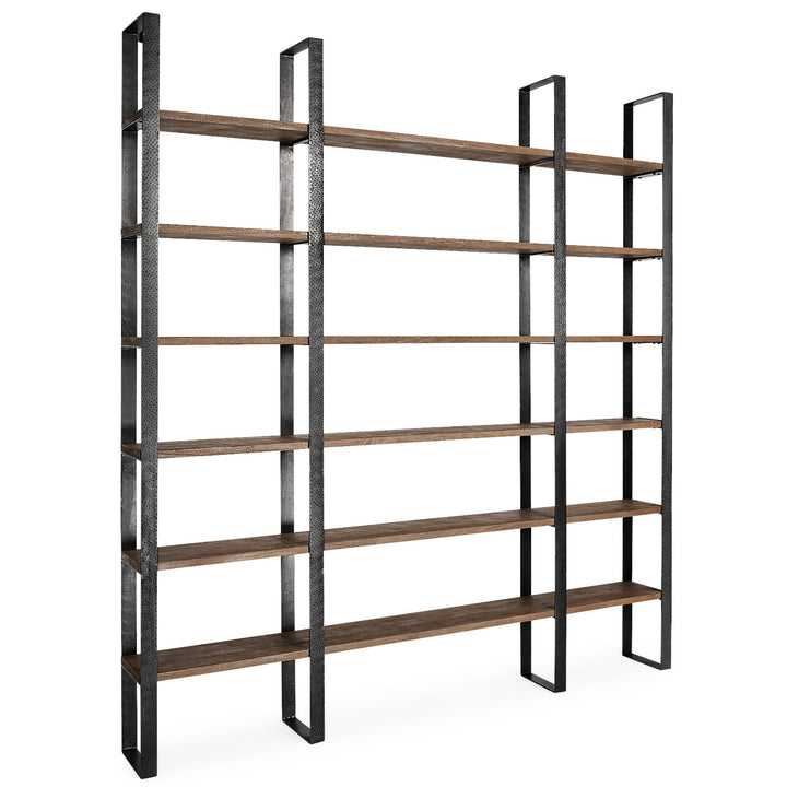 Taunton Black Iron Six Shelving Unit-Etageres-Mercana-Dark Brown-LOOMLAN