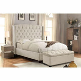 Taupe Tan Velvet Wingback Eastern King Bed Frame With Nail Head Beds LOOMLAN By Diamond Sofa