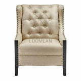 Taupe Tufted Armchair Wingback Style Nail Head Trim Club Chairs LOOMLAN By LOOMLAN