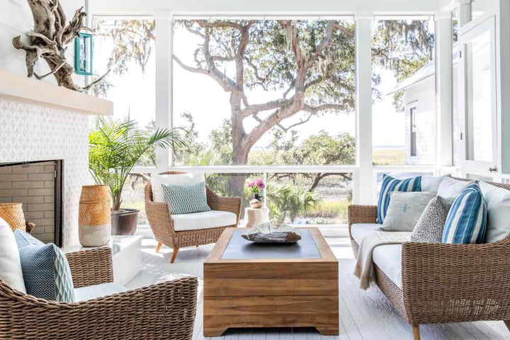 Teak Outdoor Cocktail Table with Faux Concrete Inset-Outdoor Coffee Tables-Lloyd Flanders-LOOMLAN