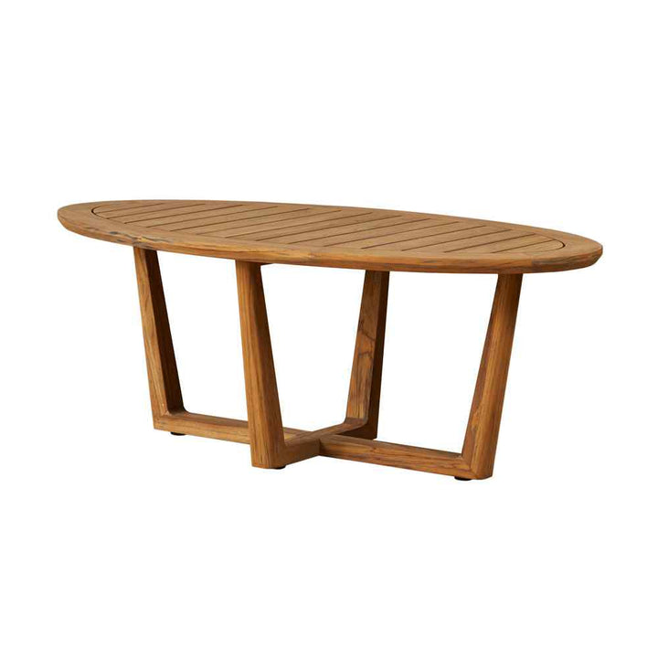 Teak Oval Sled Base Outdoor Cocktail Table-Outdoor Coffee Tables-Lloyd Flanders-LOOMLAN