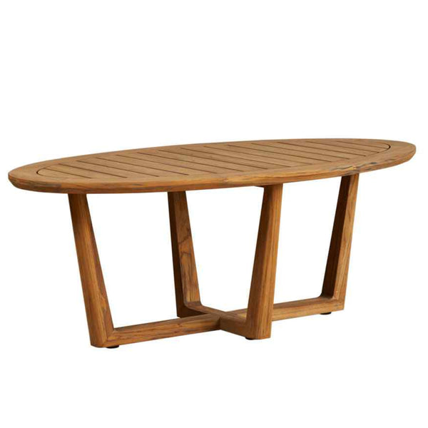 Teak Oval Sled Base Outdoor Cocktail Table-Outdoor Coffee Tables-Lloyd Flanders-LOOMLAN
