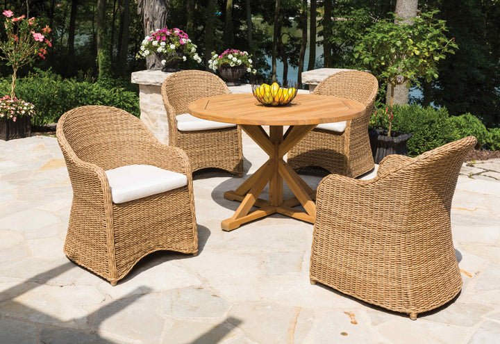 Teak Round Cross Base Outdoor Dining Table-Outdoor Dining Tables-Lloyd Flanders-LOOMLAN