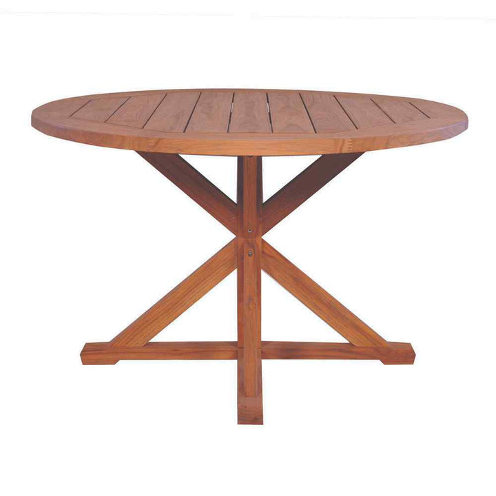 Teak Round Cross Base Outdoor Dining Table-Outdoor Dining Tables-Lloyd Flanders-LOOMLAN