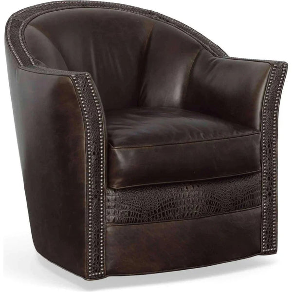Texas Love Leather on Hide Western Swivel Club Chair - LOOMLAN - Uptown Sebastian - Club Chairs