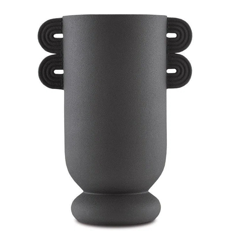 Textured Black Happy 40 Straight Black Vase Vases & Jars LOOMLAN By Currey & Co