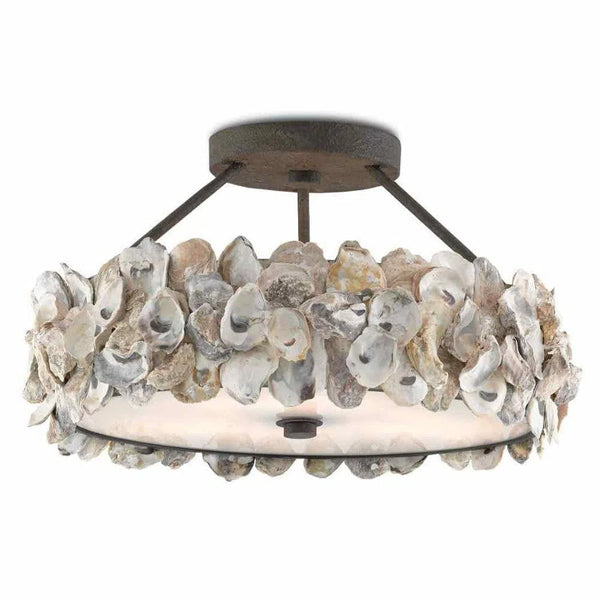 Textured Bronze Natural Oyster Semi-Flush Flush Mounts LOOMLAN By Currey & Co