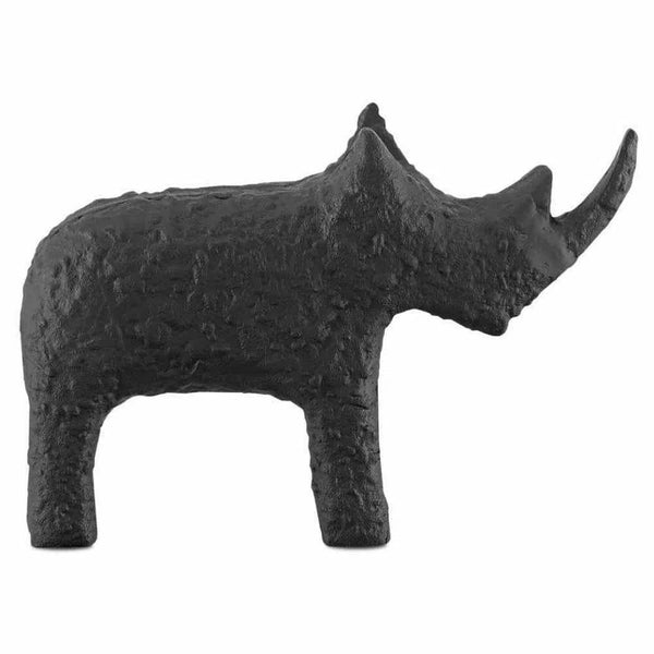 Textured Matte Black Kano Black Large Rhino Statues & Sculptures LOOMLAN By Currey & Co