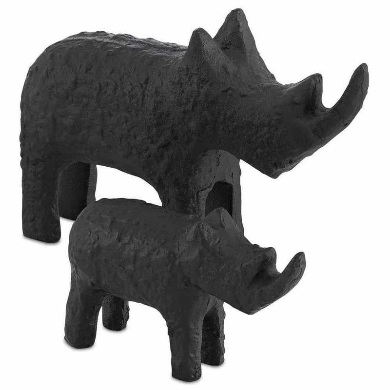 Textured Matte Black Kano Black Large Rhino Statues & Sculptures LOOMLAN By Currey & Co