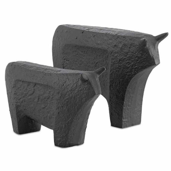 Textured Matte Black Sampson Black Small Bull Statues & Sculptures LOOMLAN By Currey & Co