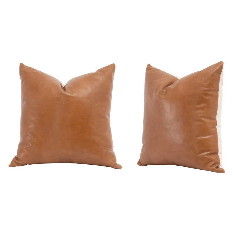 Essential Whiskey Brown Leather Throw Pillow With Insert - Set of 2