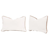 White Boucle With Leather Piping Lumbar Throw Pillow With Insert - Set of 2