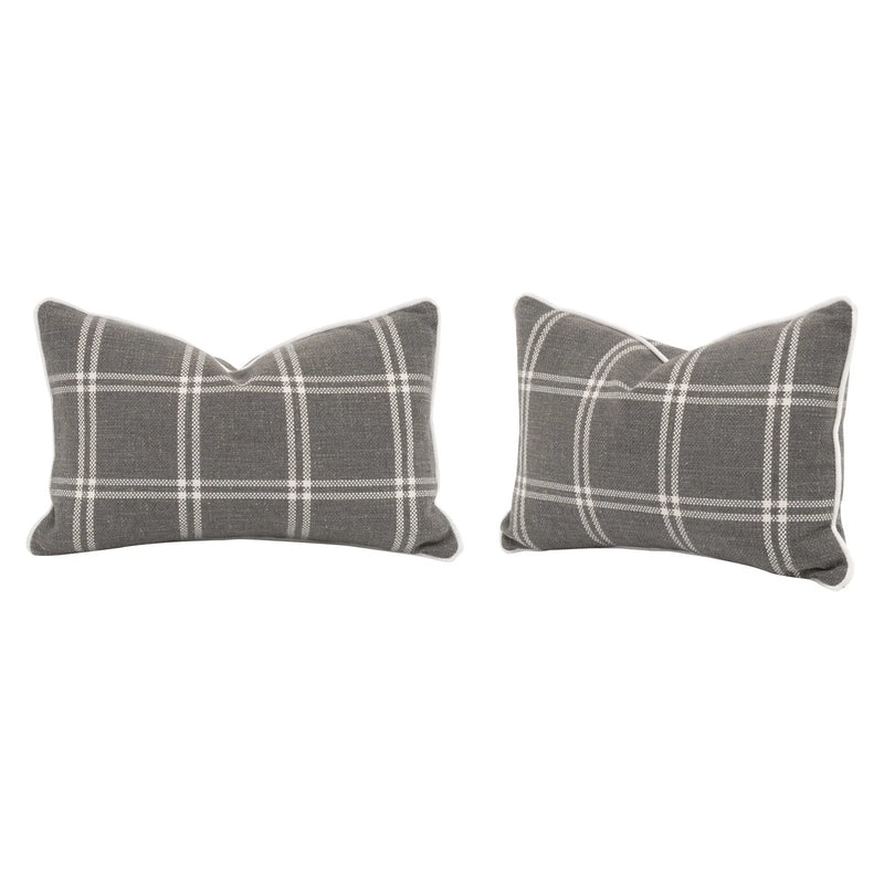 Essential Grey Checkered Lumbar Performance Throw Pillow With Insert - Set of 2