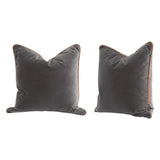 Essential Dove Velvet With Leather Piping Throw Pillow With Insert - Set of 2