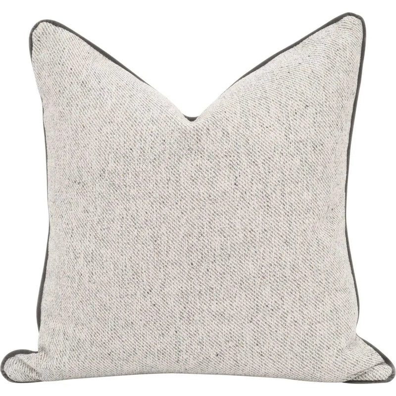 Grey Throw Pillow Leather Piping Set of Two