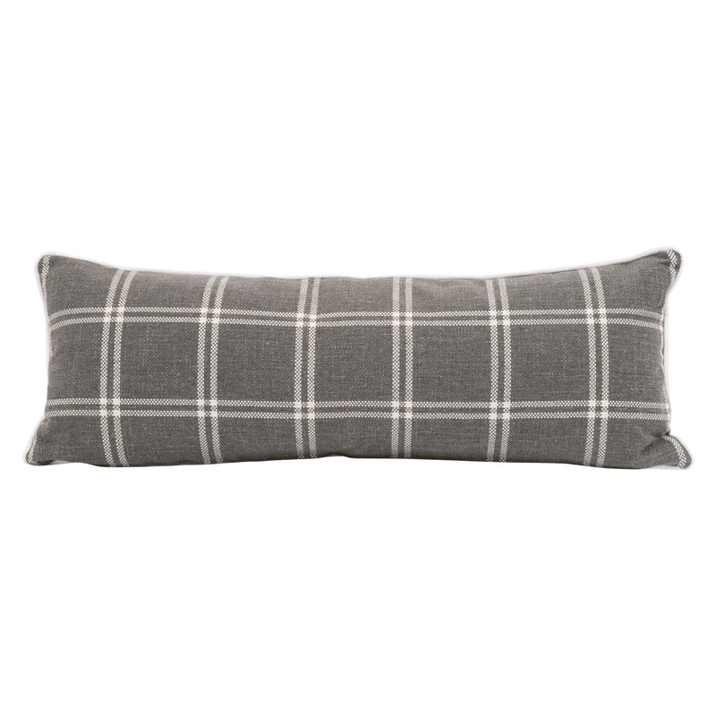 Essential Grey Checkered Lumbar Performance Throw Pillow With Insert - Set of 2