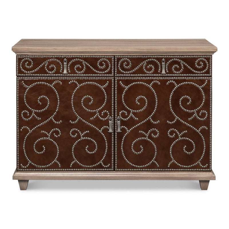 Theodore Equestrian Door Leather Cabinet With Drawers-Accent Cabinets-Sarreid-LOOMLAN