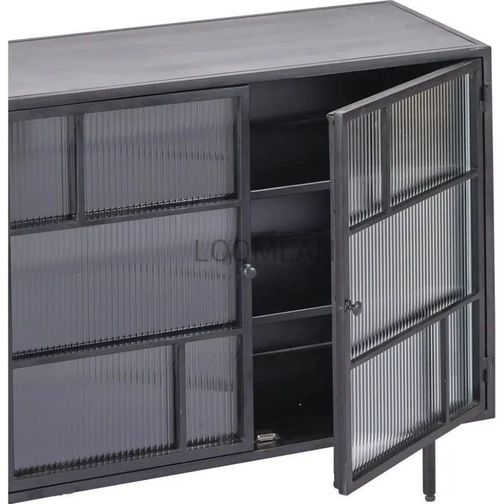 Retro 3 Drawer Windowpane Glass Doors Metal Buffet - LOOMLAN - LOOMLAN - Sideboards