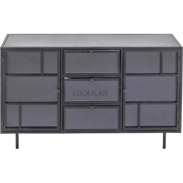 Retro 3 Drawer Windowpane Glass Doors Metal Buffet - LOOMLAN - LOOMLAN - Sideboards