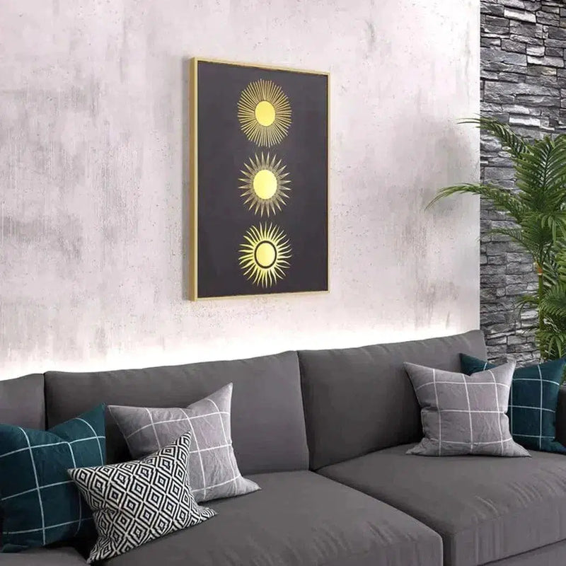 Three Suns Canvas Wall Art Gold & Black