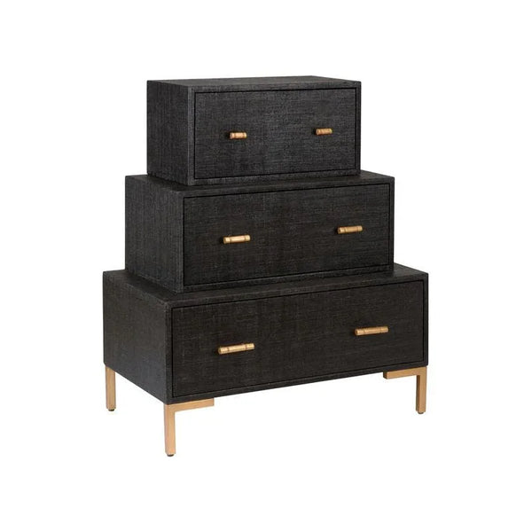 Three Tiered Wood Coverd Black Chest - LOOMLAN - Chelsea House - Chests