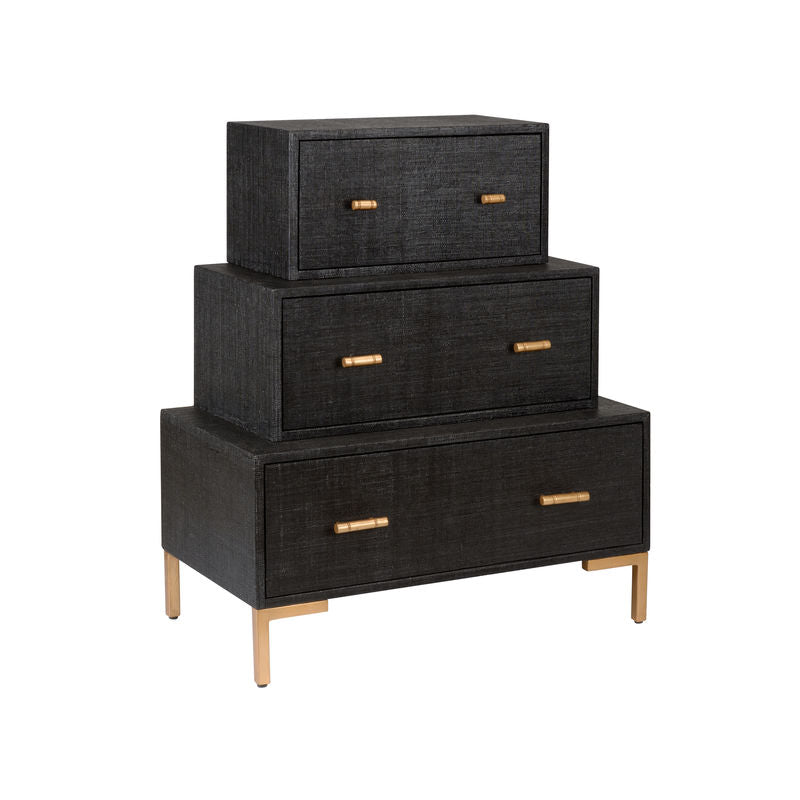 Three Tiered Wood Coverd Black Chest-Chests-Chelsea House-LOOMLAN