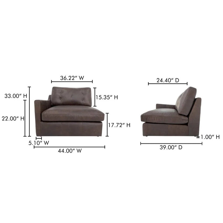 Thurlow Leather Left Arm Facing Corner Modular Sofa-Modular Sofas-Moe's Home-LOOMLAN