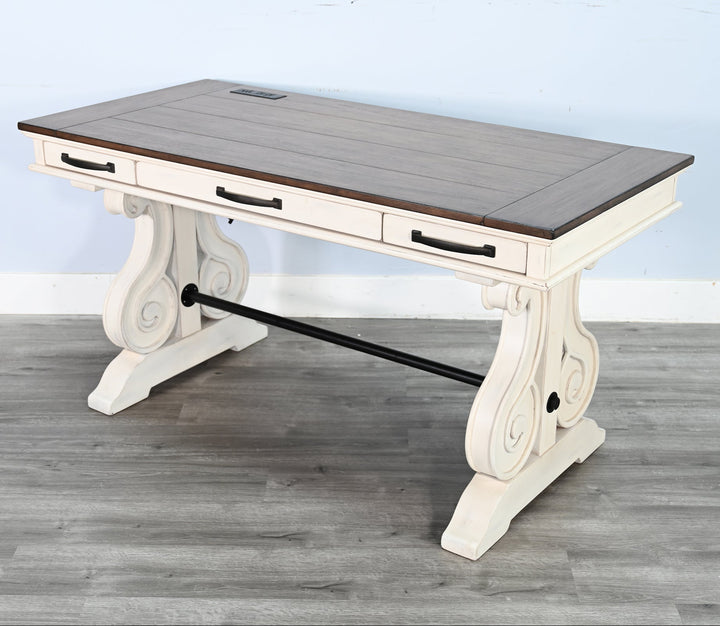 Timberline Three Drawers Wood Desk with Power Strip-Home Office Desks-Sunny D-LOOMLAN