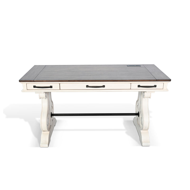 Timberline Three Drawers Wood Desk with Power Strip-Home Office Desks-Sunny D-LOOMLAN