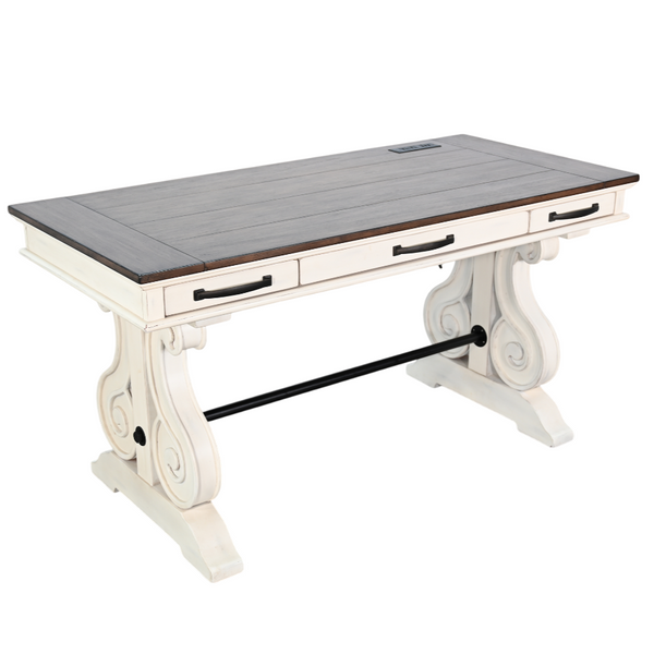 Timberline Three Drawers Wood Desk with Power Strip-Home Office Desks-Sunny D-LOOMLAN