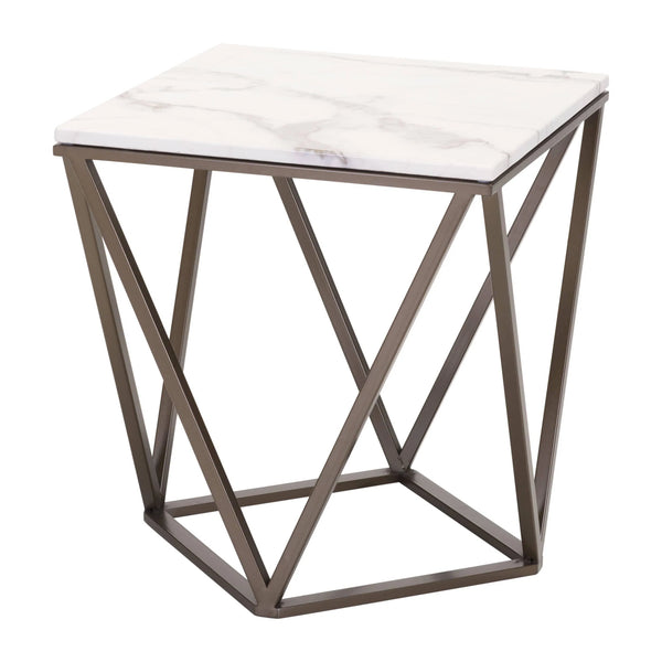 Tintern End Table White & Antique Brass Side Tables LOOMLAN By Zuo Modern