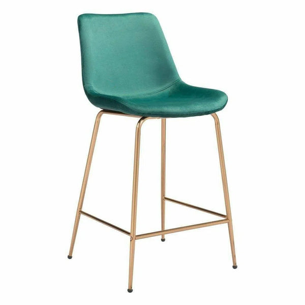 Tony Counter Chair Green & Gold Counter Stools LOOMLAN By Zuo Modern